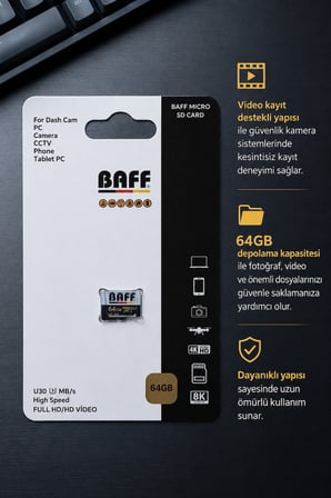 64 GB Micro SD Kart U3 A2 4K Ultra HD Destekli Yüksek Hızlı Hafıza Kartı (Güvenlik Kamerası & Araç Kamerası Uyumlu