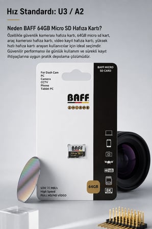64 GB Micro SD Kart U3 A2 4K Ultra HD Destekli Yüksek Hızlı Hafıza Kartı (Güvenlik Kamerası & Araç Kamerası Uyumlu