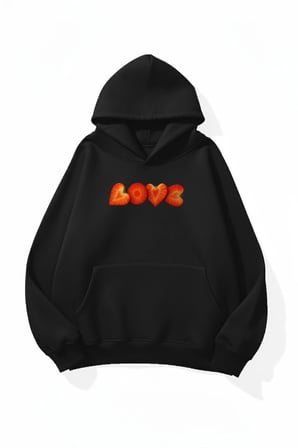 Unisex Yumuşak Dokulu Love Çilek Baskılı Tasarım Oversize 3 İplik Hoodie Sweatshirt