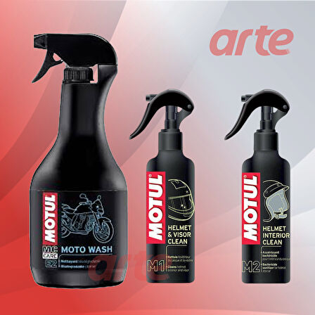 Motul M1 + M2 + E2 Motosiklet Bakım Seti | Kask Temizleyici, Kask İç Temizleyici ve Temizlik Köpüğü | 3’lü Set |