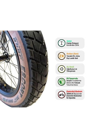 BİKE SKY  OBOR 20x4.0 E-Bike Zırhlı Dış Lastik Seti (Ön + Arka) – Amber Yanaklı, Düşük Yuvarlanma Dirençli