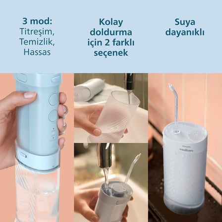 Philips Sonicare Kompakt Ağız Duşu, 3 Modlu, 200ml Su Hazneli, USB Şarjlı, 14 Gün Kesintisiz Kullanı