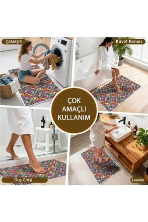 Banyo Paspası, Yumuşak Banyo Halısı, Kaymaz Dot Tabanlı, Yıkanabilir - 60x100