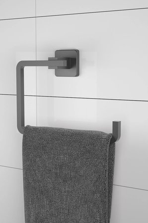 Kare Mat Siyah Kapaksız Kağıtlık + Yuvarlak Havluluk Ikili Banyo Seti