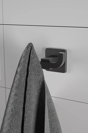 Kare Mat Siyah Kapaksız Kağıtlık + Ikili Bornoz Askılık Ikili Banyo Seti
