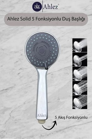 Solid 5 Fonksiyonlu Duş Başlığı + Duş Hortumu + Büyük Mafsal Duş Seti