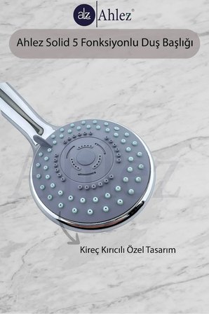 Solid 5 Fonksiyonlu Duş Başlığı + Banyo Pvc Spiral Hortum Duş Seti Duş Takımı