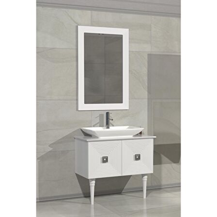 MOSTAR 80 CM BEYAZ LAVABOLU BANYO DOLABI BEYAZ - BOY DOLAP HARİÇ