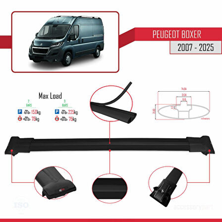 Peugeot Boxer 2 2007 ve Sonrası ile Uyumlu FLY Model Ara Atkı Tavan Barı Siyah 2 Adet