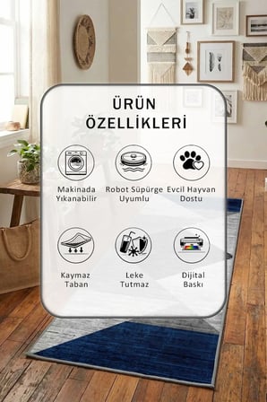 Yıkanabilir Kaymaz Dijital Baskılı Yolluk Halı Tüy Tutmaz