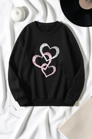 Unisex Baskılı Bisiklet Yaka Sweatshirt