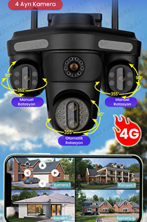 4 Kameraları 4G - eSim Solar Panelli, Her ay 15GB Turkcell 1 Yıl Hediyeli, 7/24 Kayıt Aov, Hareket A