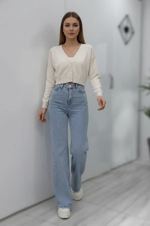Nova Kadın Yüksek Bel Kar Yıkama Salaş Jeans Wide Leg Geniş Paça Palazzo Kot Pantolon