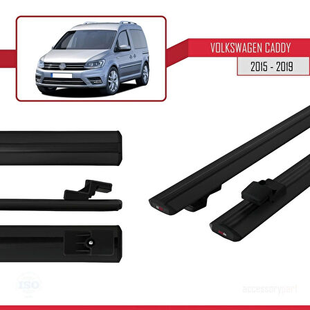 Volkswagen Caddy 3 (SA) 2015-2019 Arası ile Uyumlu BASIC Model Ara Atkı Tavan Barı Siyah 2 Adet