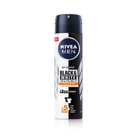NIVEA MEN Erkek Sprey Deodorant Black&White Invisible Güçlü Etki 150 Ml - 5 Adet