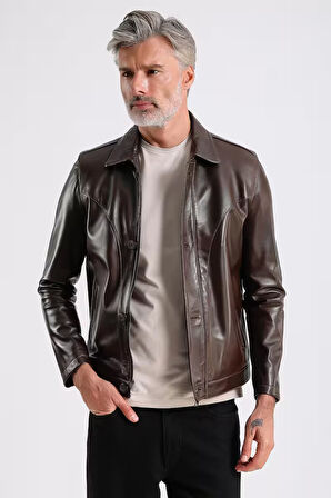 Stefan Erkek Gömlek Yaka Deri Mont