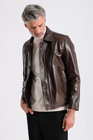 Stefan Erkek Gömlek Yaka Deri Mont