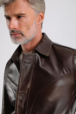 Stefan Erkek Gömlek Yaka Deri Mont