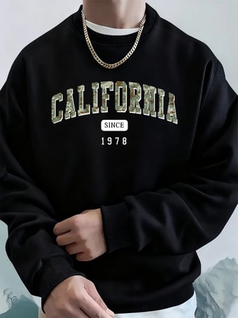 Kaliforniya 1978'den Beri Baskılı Erkek Sweatshirt Kışlık Bol Kapüşonlu Spor Bisiklet Yaka Po