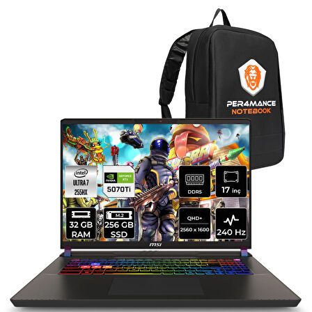 MSI Vector 17 HX AI Ultra 7 255HX 32GB 256GB SSD RTX5070Ti/12GB 140W 17" QHD+ 240Hz FDOS Gaming