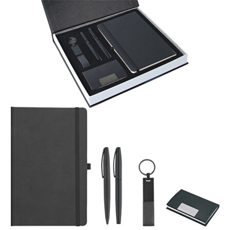 VIP Hediyelik Set - Defter, Kalem, Anahtarlık ve Kartvizitlik - (4’lı Kurumsal Hediye Set) - 4185SYH
