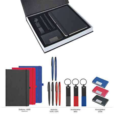 VIP Hediyelik Set - Defter, Kalem, Anahtarlık ve Kartvizitlik - (4’lı Kurumsal Hediye Set) - 4185SYH