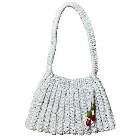 Uretti - Emine 9106 El Örgüsü Hasır Görünümlü Penye Kumaş Omuz Çantası - 26 x 19