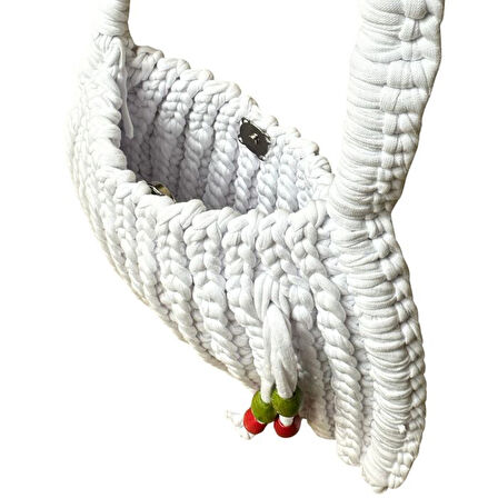 Uretti - Emine 9106 El Örgüsü Hasır Görünümlü Penye Kumaş Omuz Çantası - 26 x 19