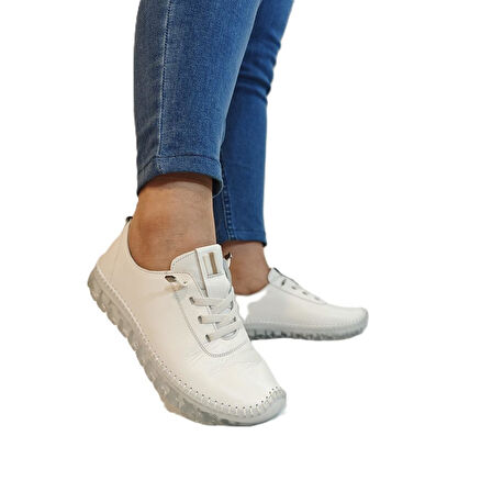 Voyager 9050 Beyaz Hakiki Deri Şeffaf Taban Kadın Ayakkabı