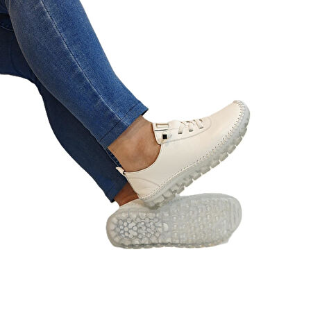 Voyager 9050 Beyaz Hakiki Deri Şeffaf Taban Kadın Ayakkabı