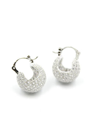 Taşlı Top Küpe - Gümüş