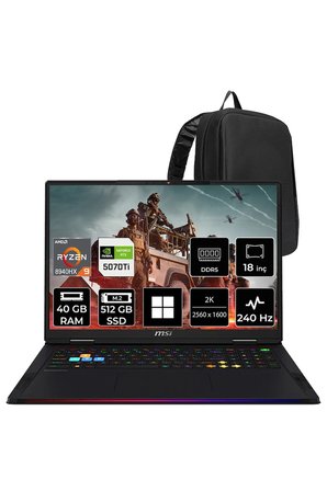 Raider A18 HX AMD Ryzen 9-8940HX RTX 5070 Ti 12GB 140W 40GB RAM 512GB SSD 18" 2K QHD+ 240Hz Win11 Pro A8WHG280TRP446 Gaming Laptop + PER4 Çanta