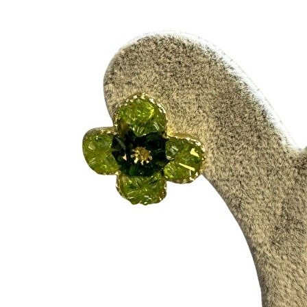 Uretti - İREM 3914 9553 Şık Tasarımlı Yeşil Zirkon Çiçek Küpe