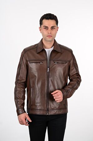 Deri Effect Erkek Kahverengi Hakiki Deri Ceket