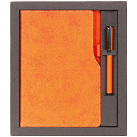 VIP Hediyelik Set - Defter ve Kalem - (2’li Kurumsal Hediye Seti) - 4190 Turuncu