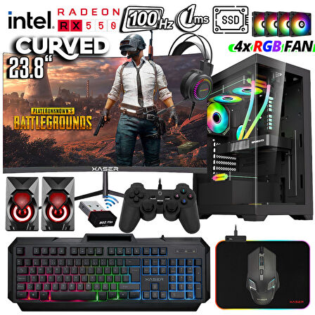 Xaser Xsr968 i5 3470 16GB Ram 512GB SSD 4GB RX550 23.8" Curved Masaüstü Oyuncu Bilgisayarı