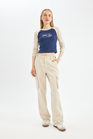 DeFacto Coool Fitted Bisiklet Yaka Fitilli Kaşkorse Baskılı Uzun Kollu Tişört C7927AX24AUIN251