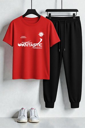 Unisex Fantastic Tasarım Baskılı Tişört - 2'li Eşofman Takımı