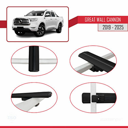 Great Wall Cannon 2019 ve Sonrası ile Uyumlu BASIC Model Ara Atkı Tavan Barı Siyah 2 Adet