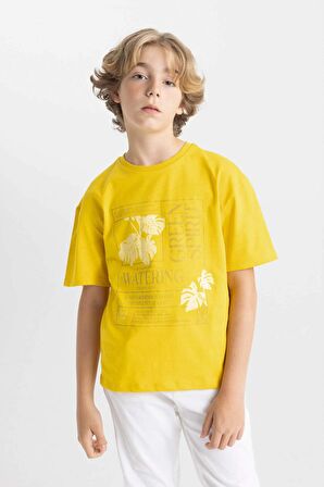DeFacto Erkek Çocuk Oversize Fit Bisiklet Yaka Baskılı Kısa Kollu Tişört C5000A824HSYL470
