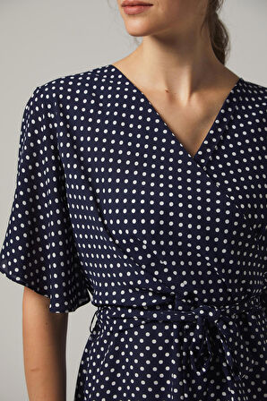 SORALLİNE KADIN BLUZ KRUVAZE 4197 LACİVERT PUANTİYELİ