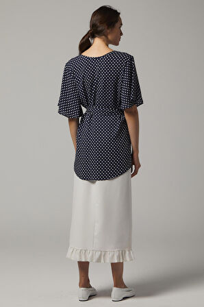 SORALLİNE KADIN BLUZ KRUVAZE 4197 LACİVERT PUANTİYELİ