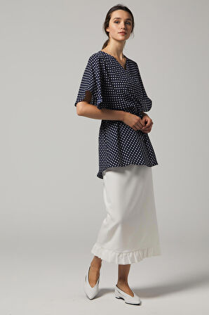 SORALLİNE KADIN BLUZ KRUVAZE 4197 LACİVERT PUANTİYELİ