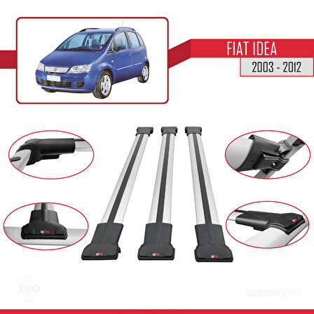 Fiat Idea 2003-2012 Arası ile Uyumlu FLY Model Ara Atkı Tavan Barı Gri 3 Adet