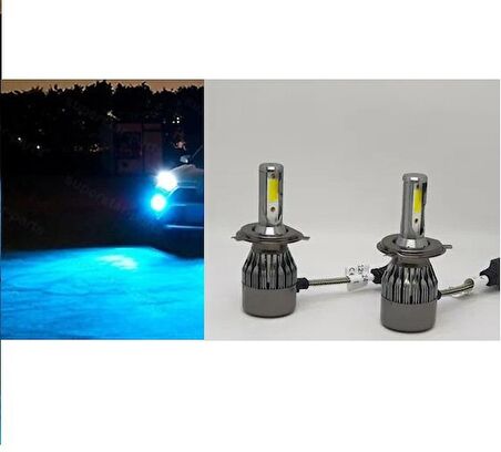 Motosiklet ,Otomobil Far Ampülü H4 Led Xenon Buz Mavisi Renk 12/24V-48W(10800 Lümen) 2 Adet_Arasmoto