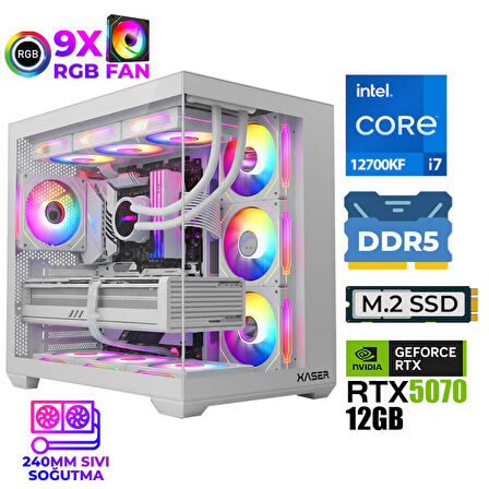 Xaser Master x8 i7 12700KF 32GB DDR5 Ram 1TB M.2 NVMe SSD 12GB RTX5070 Sıvı Soğutmalı Oyuncu Bilgisayarı