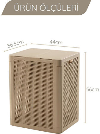 Omnipazar SY-4632 Smart Duo İki Bölmeli Kirli Çamaşır Sepeti 84 Litre Bej
