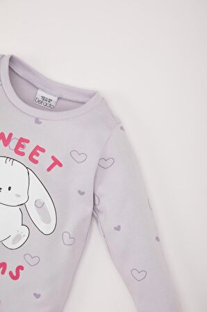 DeFacto Kız Bebek Pijama Takımı Tavşan Baskılı Uzun Kollu Üst Beli Lastikli Uzun Alt D7163A524WNPR305