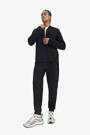 DeFactoFit Slim Fit Dar Kesim Kolej Yaka Skuba Dalgıç Kumaş Bomber Hırka F0877AX25SPBK81