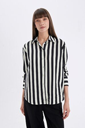 DeFacto Oversize Geniş Kalıp Çizgili Uzun Kollu Gömlek D4511AX24AUBK81